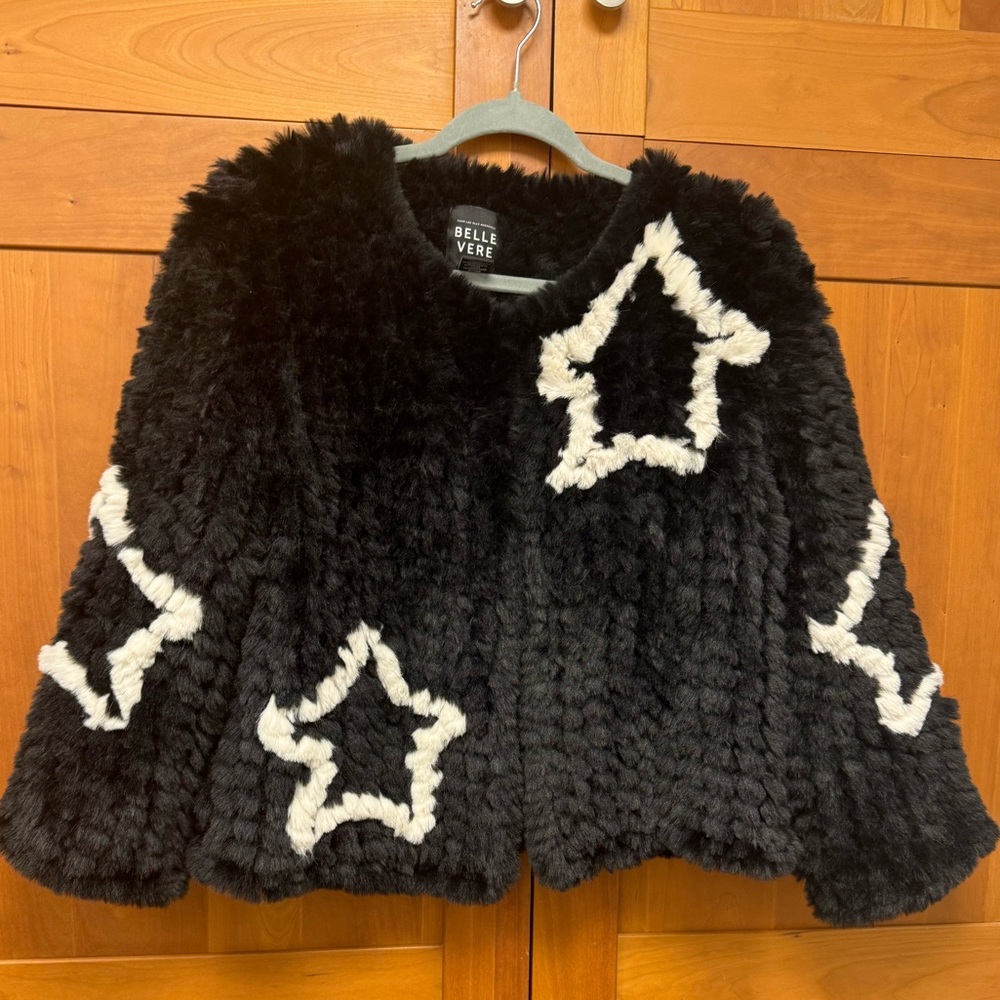 Belle Vere Anthropologie Faux Fur Jacket with White Star Accents M like new!
